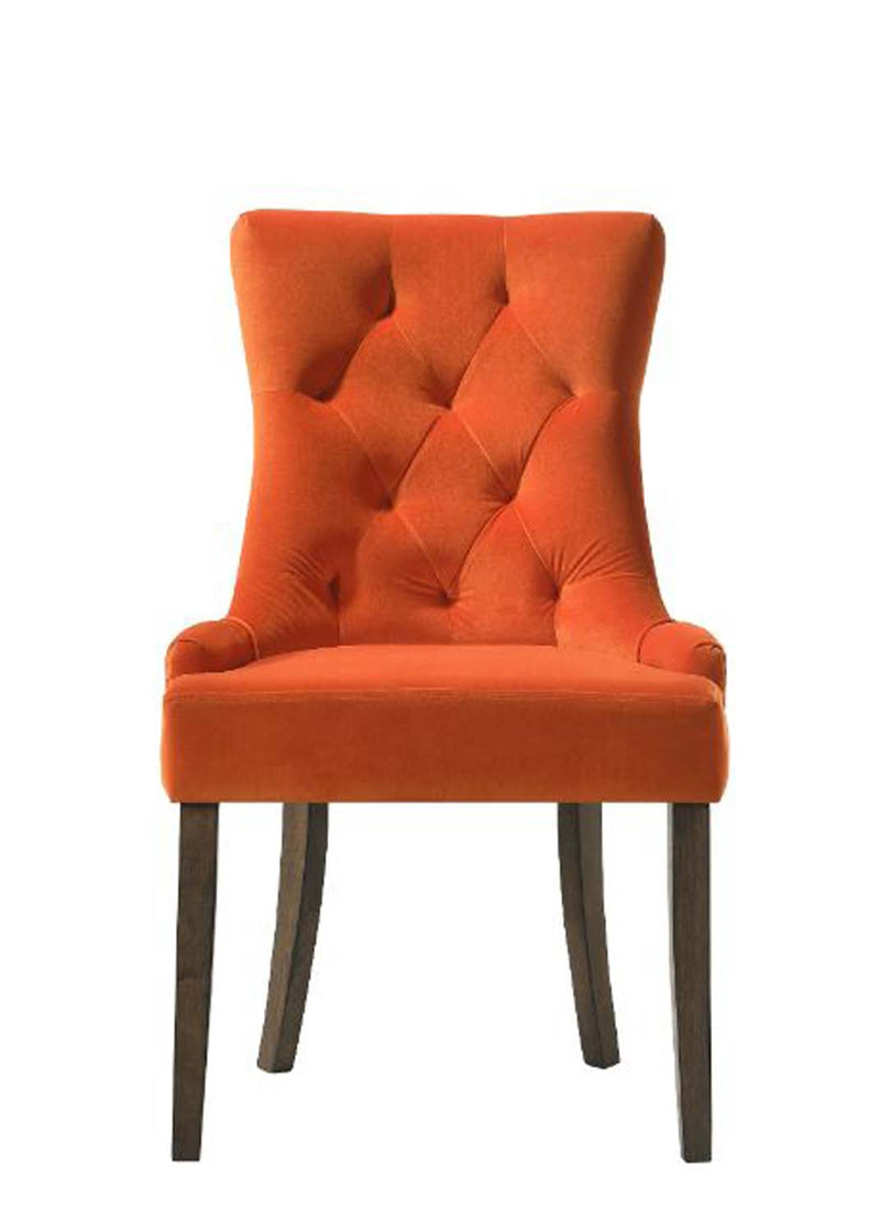Farren Side Chair 2Pc, Orange Velvet & Weathered Oak Finish Acme