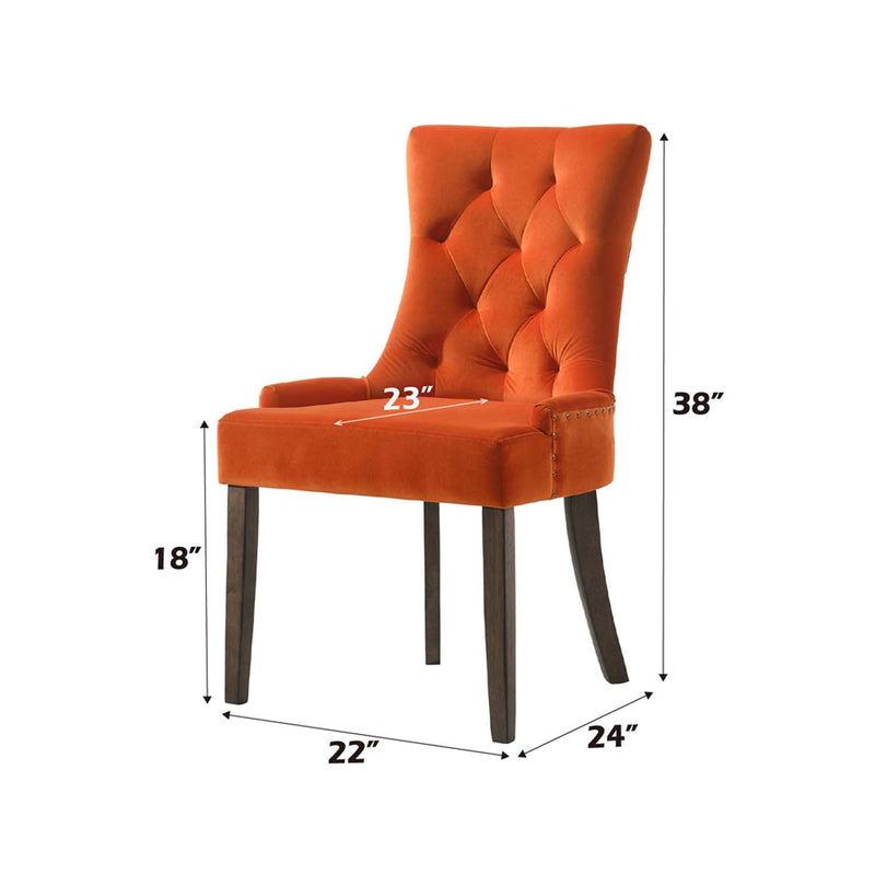 Farren Side Chair 2Pc, Orange Velvet & Weathered Oak Finish Acme