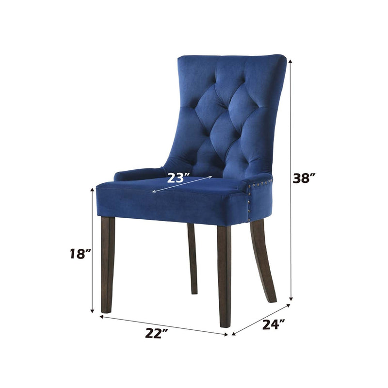 Farren Side Chair 2Pc, Blue Velvet & Weathered Oak Finish Acme