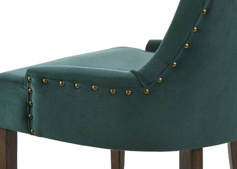 Farren Side Chair 2Pc, Green Velvet & Weathered Oak Finish Acme