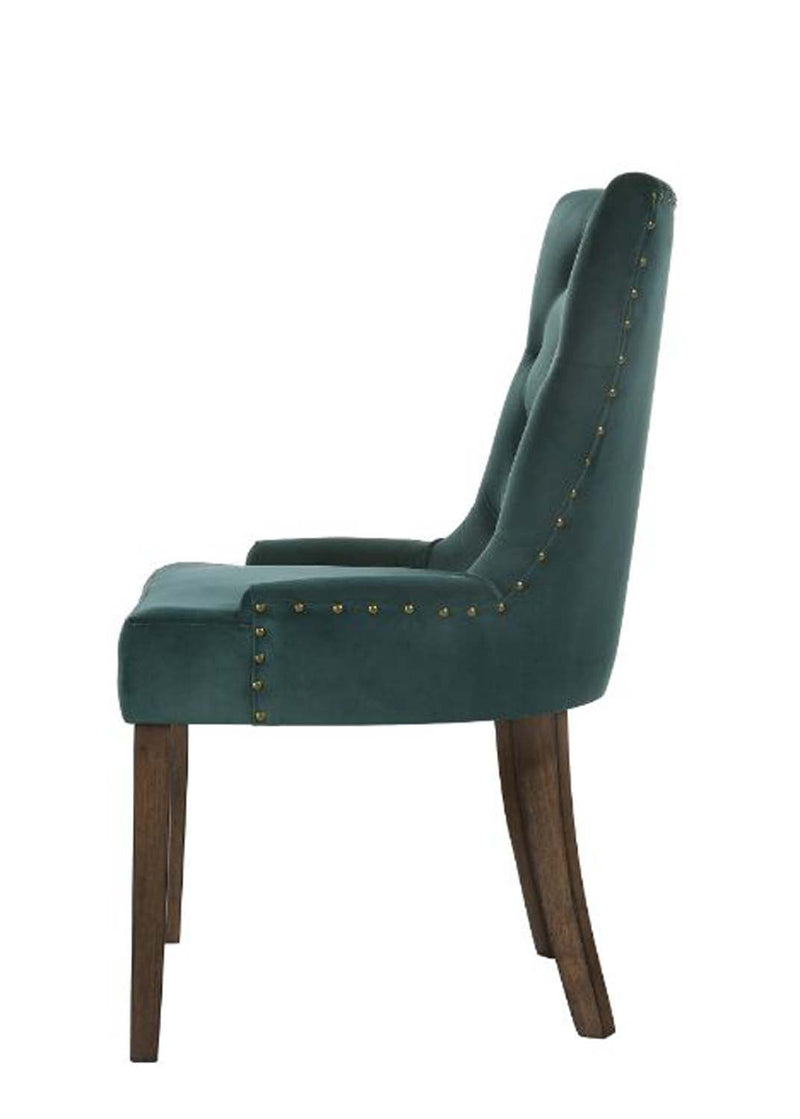 Farren Side Chair 2Pc, Green Velvet & Weathered Oak Finish Acme