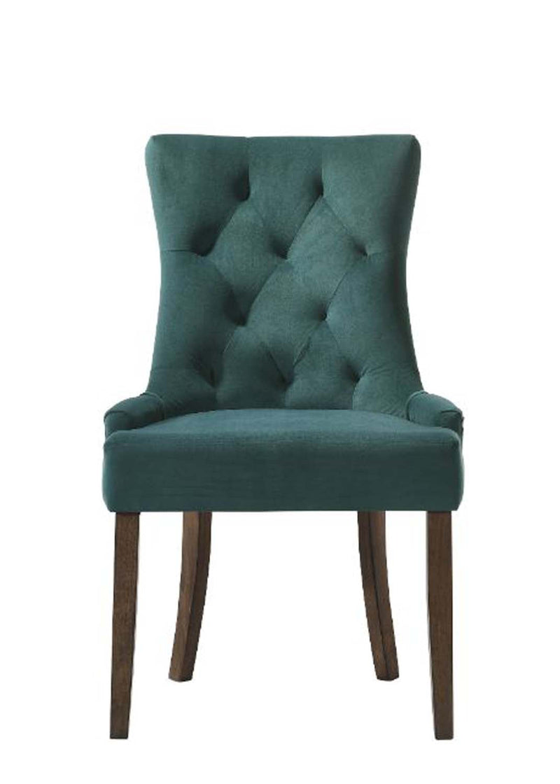 Farren Side Chair 2Pc, Green Velvet & Weathered Oak Finish Acme