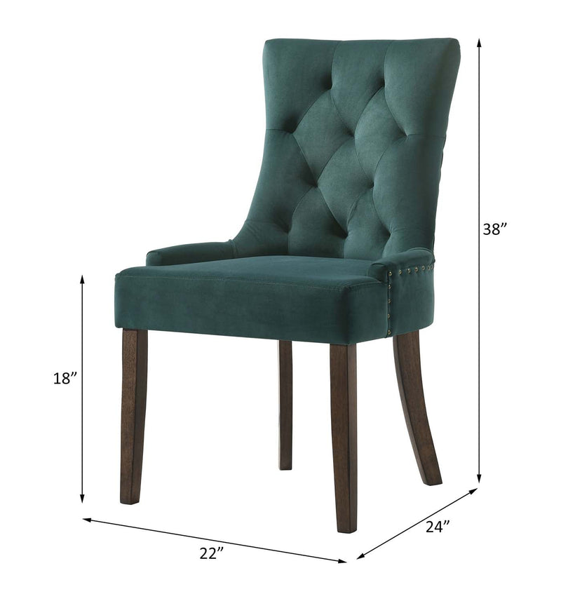 Farren Side Chair 2Pc, Green Velvet & Weathered Oak Finish Acme