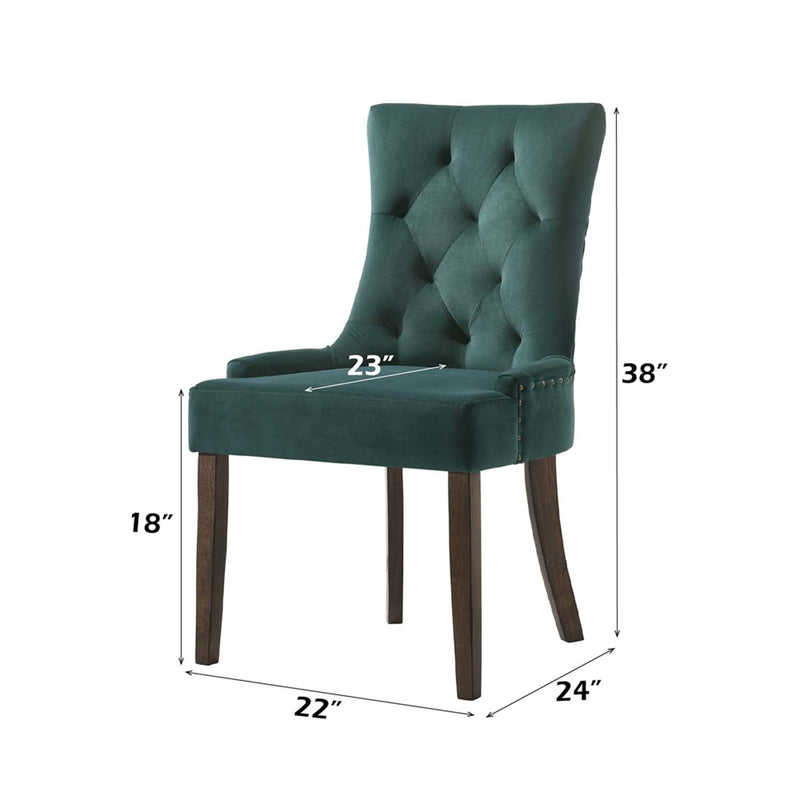 Farren Side Chair 2Pc, Green Velvet & Weathered Oak Finish Acme