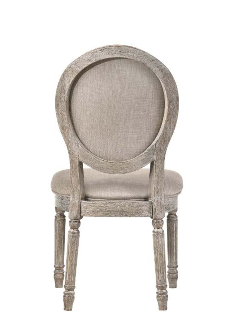 Faustine Side Chair 2Pc, Tan Fabric & Salvaged Light Oak Finish Acme