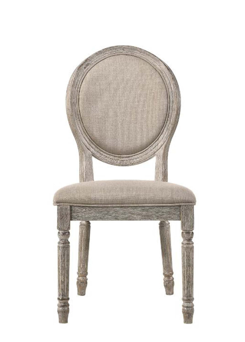 Faustine Side Chair 2Pc, Tan Fabric & Salvaged Light Oak Finish Acme