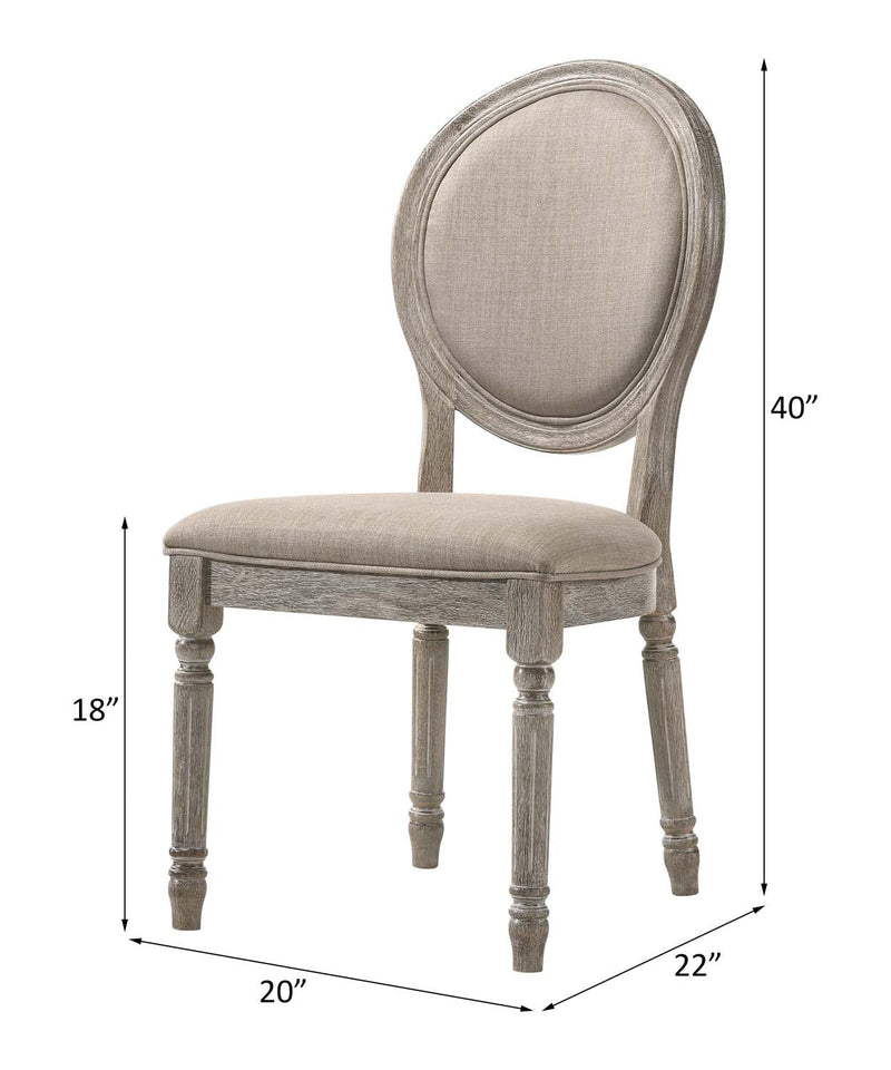 Faustine Side Chair 2Pc, Tan Fabric & Salvaged Light Oak Finish Acme