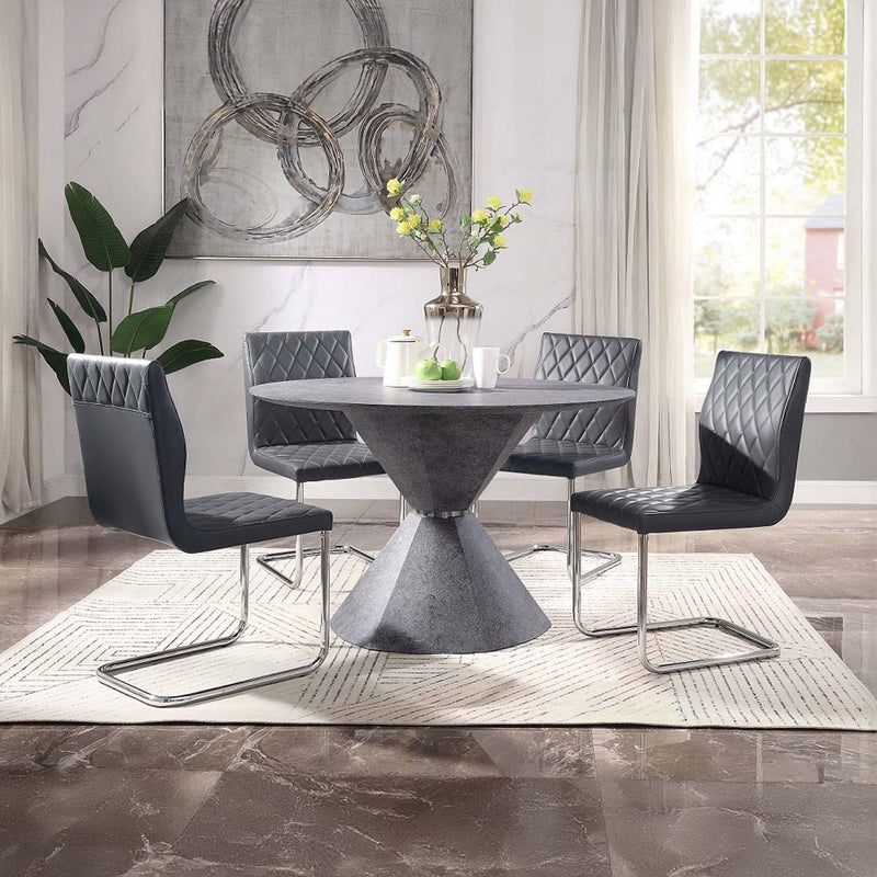 Ansonia Side Chair 2Pc, Gray Faux Leather & Chrome Finish Acme