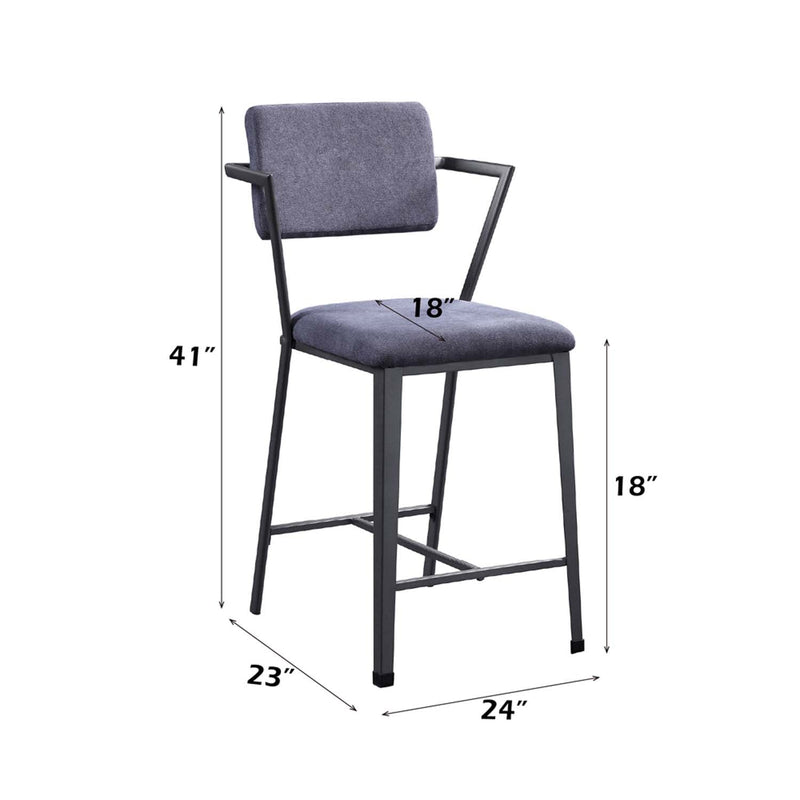 Cargo Counter Height Chair 2Pc, Gray Fabric & Gunmetal Finish Acme