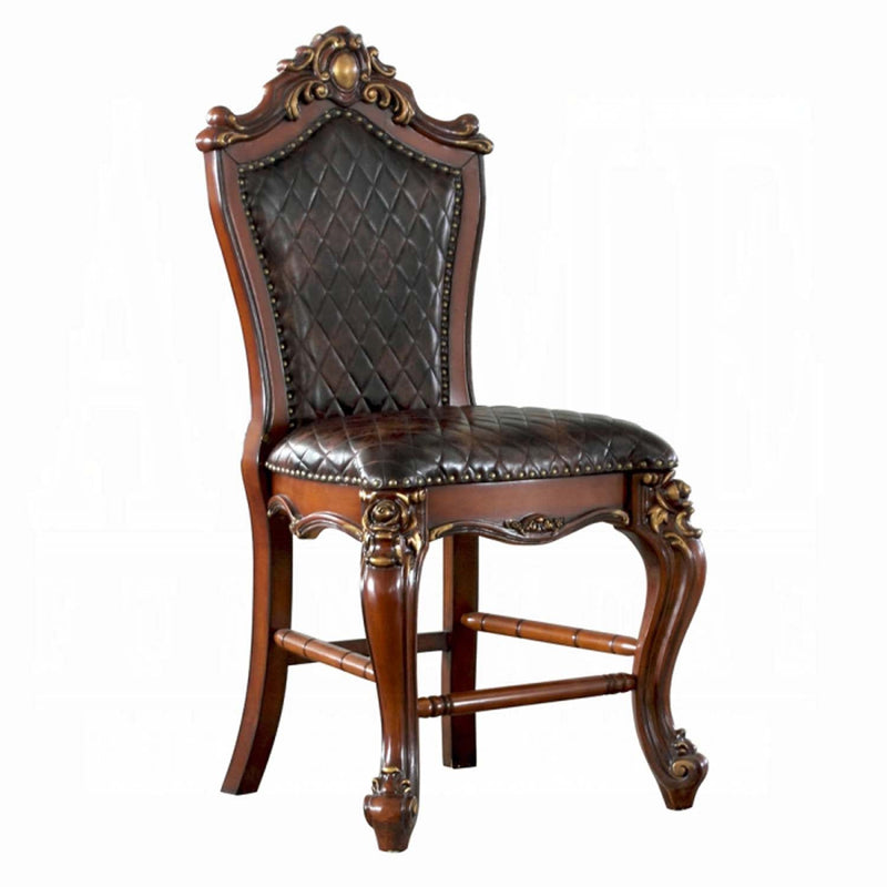 Picardy Counter Height Chair 2Pc, Chocolate Faux Leather & Honey Oak Finish Acme