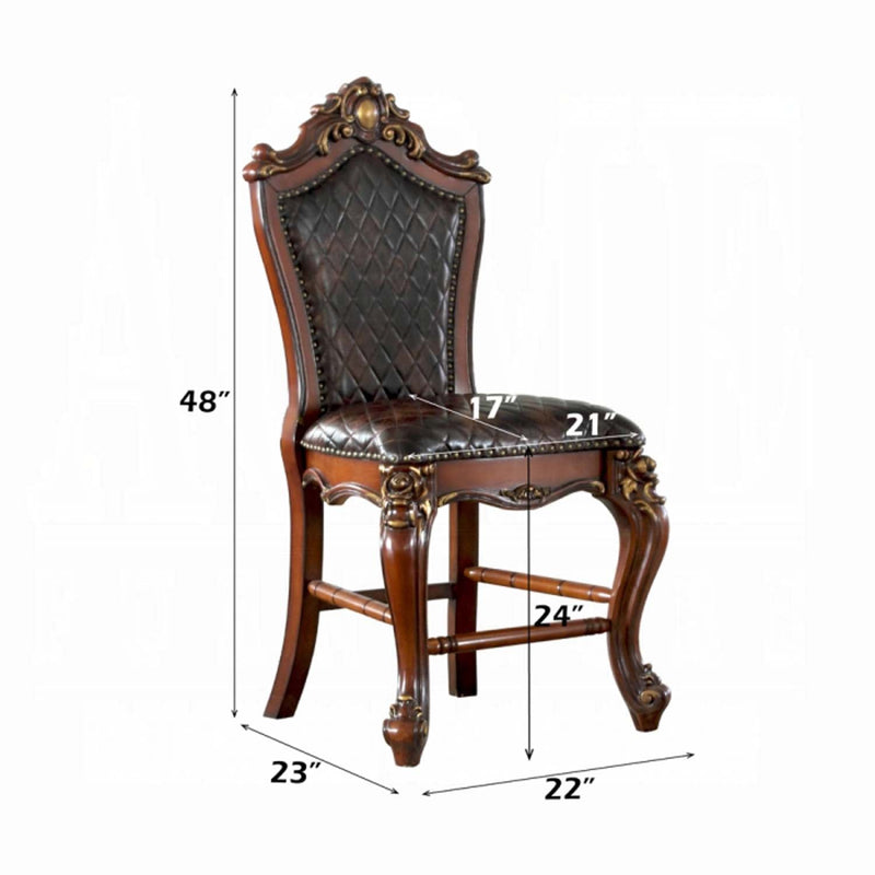Picardy Counter Height Chair 2Pc, Chocolate Faux Leather & Honey Oak Finish Acme