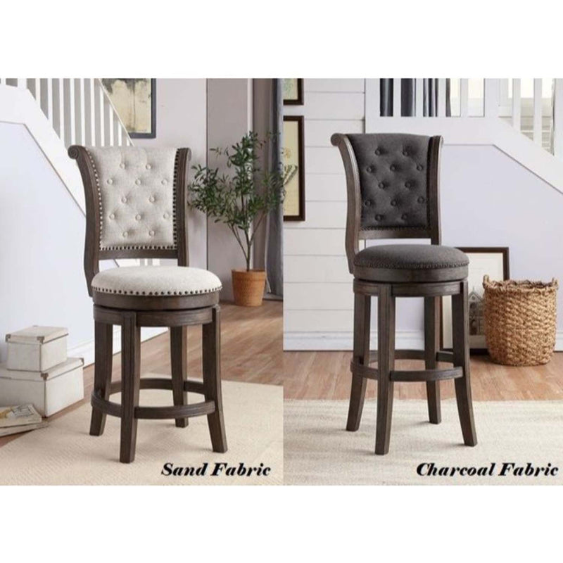 Glison Counter Height Chair 2Pc, Beige Fabric & Walnut Finish Acme