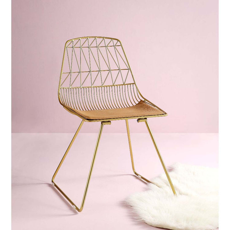 Fantasia Side Chair 2Pc, Whiskey Faux Leather & Gold Finish Acme