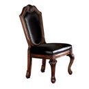 Chateau De Ville Side Chair 2Pc, Black Faux Leather & Cherry Finish Acme