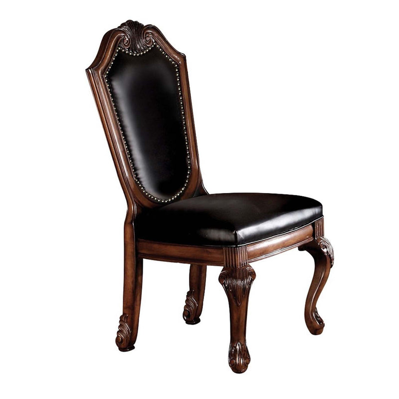 Chateau De Ville Side Chair 2Pc, Black Faux Leather & Cherry Finish Acme