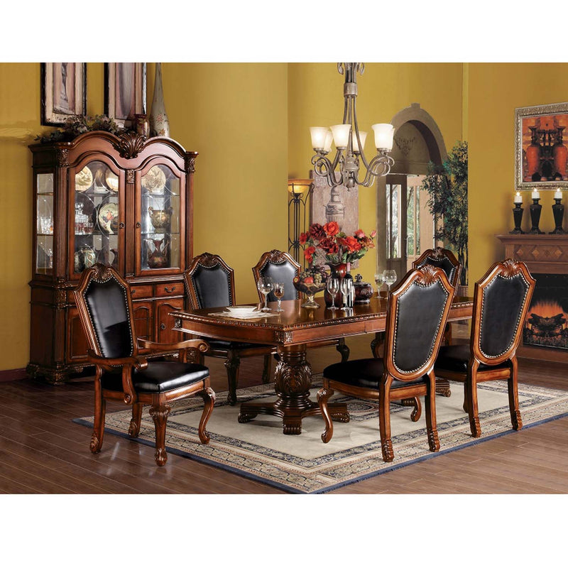 Chateau De Ville Side Chair 2Pc, Black Faux Leather & Cherry Finish Acme