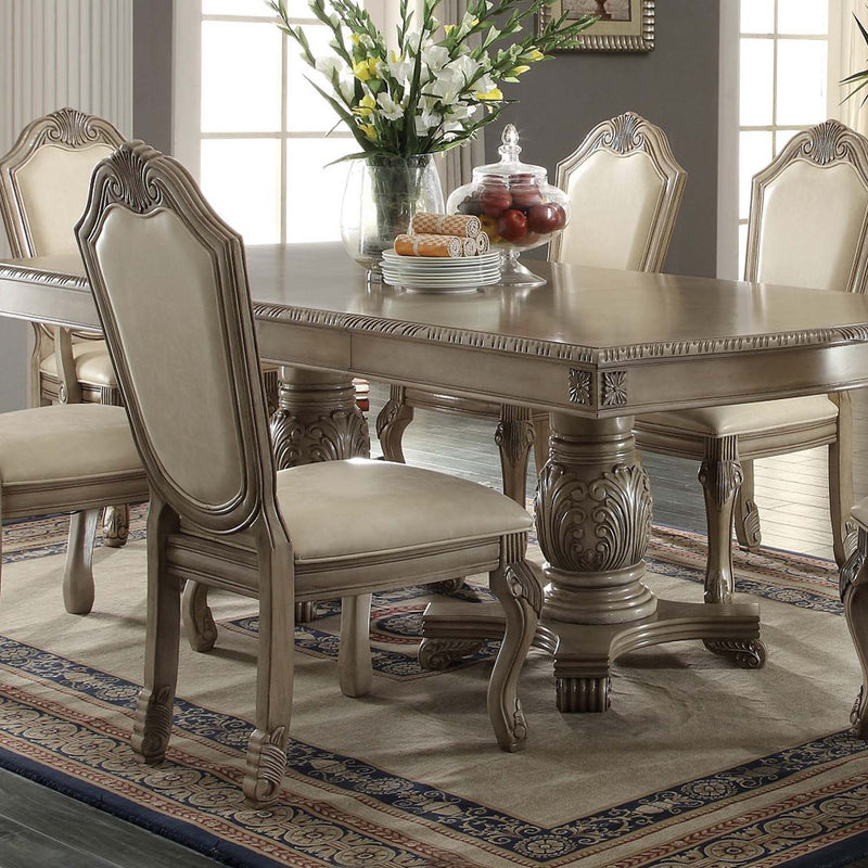 Chateau de Ville Side Chair 2Pc, Faux Leather & Antique White Finish Acme