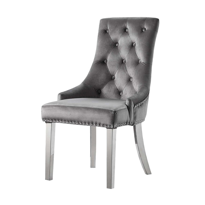 Satinka Side Chair 2Pc, Gray Fabric & Mirrored Silver Finish Acme