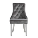 Satinka Side Chair 2Pc, Gray Fabric & Mirrored Silver Finish Acme