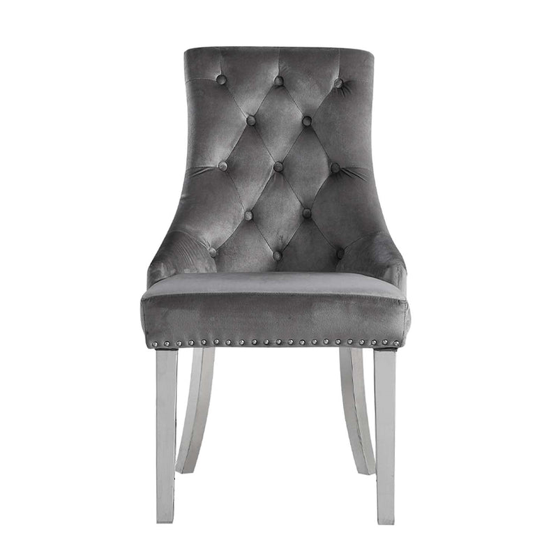 Satinka Side Chair 2Pc, Gray Fabric & Mirrored Silver Finish Acme