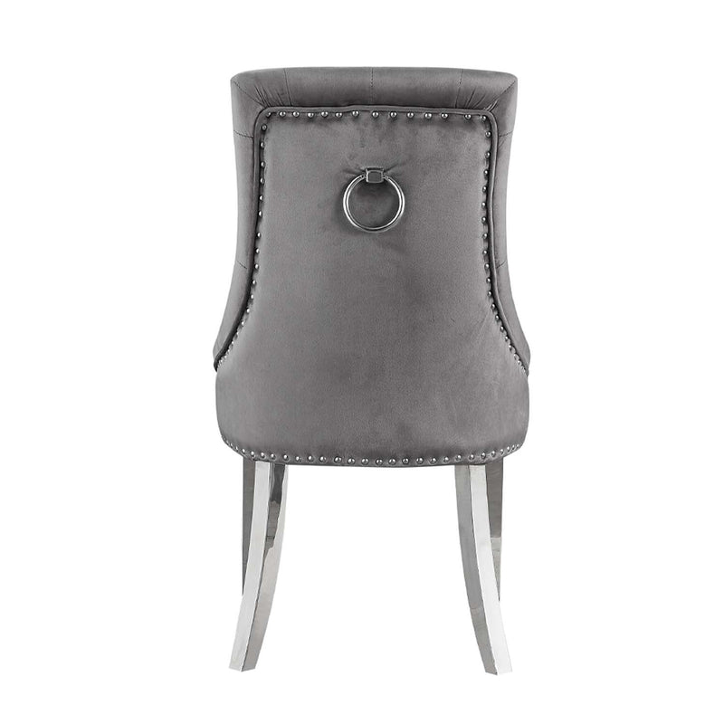 Satinka Side Chair 2Pc, Gray Fabric & Mirrored Silver Finish Acme