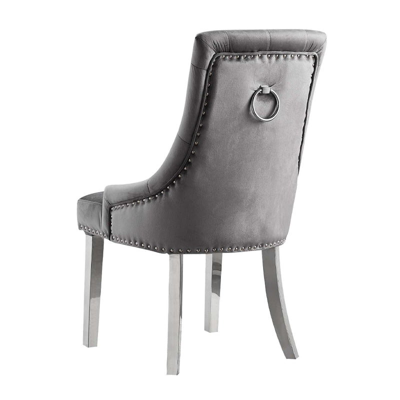 Satinka Side Chair 2Pc, Gray Fabric & Mirrored Silver Finish Acme