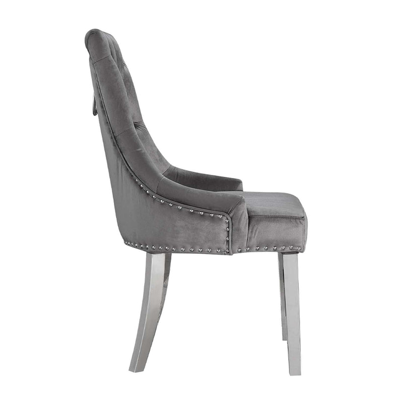 Satinka Side Chair 2Pc, Gray Fabric & Mirrored Silver Finish Acme