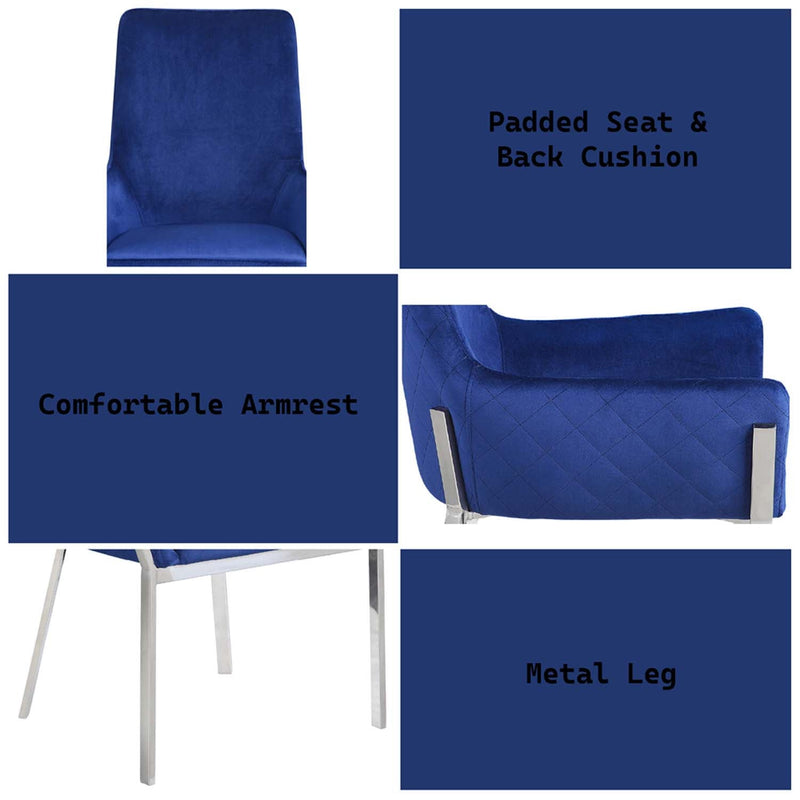 Cambrie Side Chair 2Pc, Blue Velvet & Mirrored Silver Finish Acme