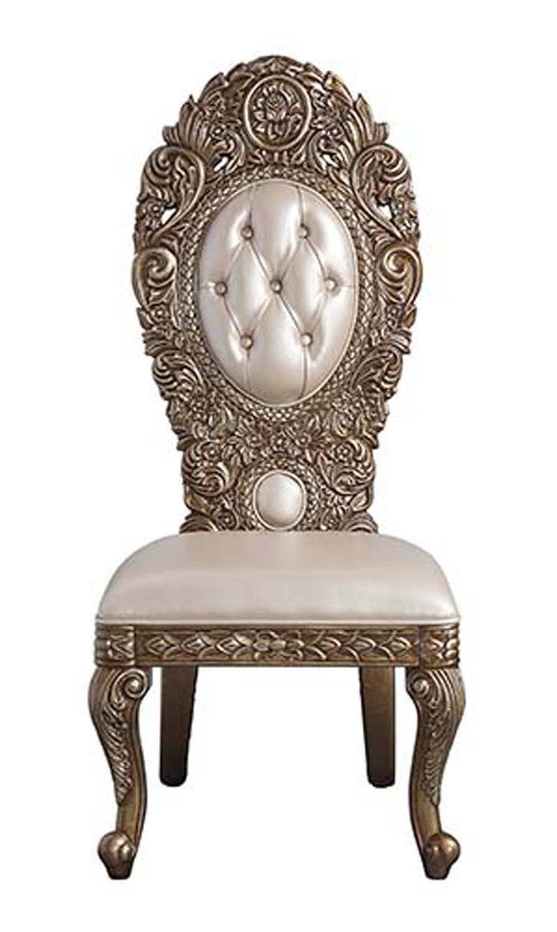 Constantine Side Chair 2Pc, Faux Leather , Brown & Gold Finish Acme