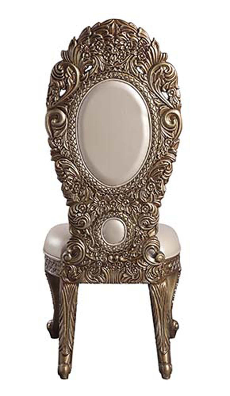 Constantine Side Chair 2Pc, Faux Leather , Brown & Gold Finish Acme