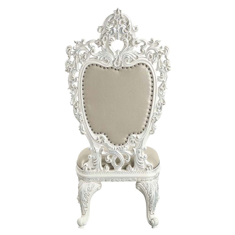 Vanaheim Side Chair 2Pc, Beige Faux Leather & Antique White Finish Acme