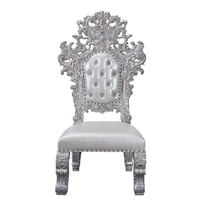 Valkyrie Side Chair 2Pc, Faux Leather & Antique Platinum Finish Acme