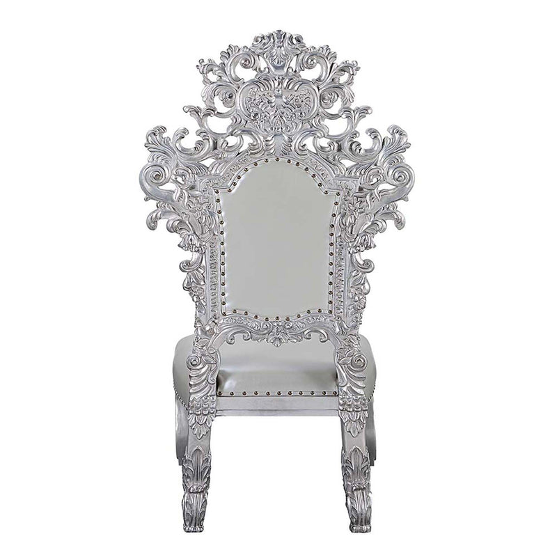 Valkyrie Side Chair 2Pc, Faux Leather & Antique Platinum Finish Acme