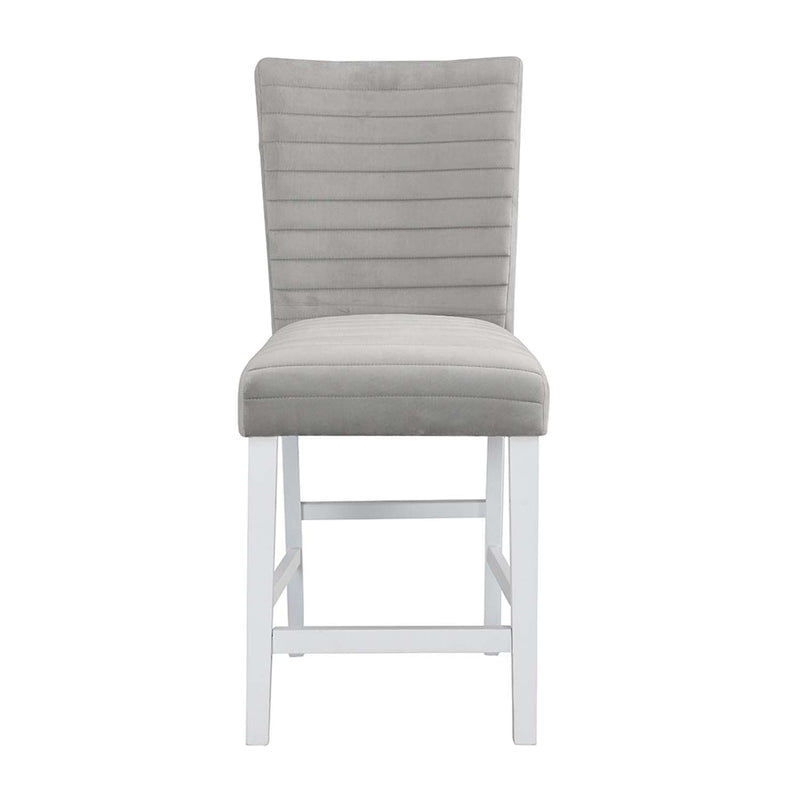 Elizaveta Counter Height Chair 2Pc, Gray Velvet &White  High Gloss Finish Acme