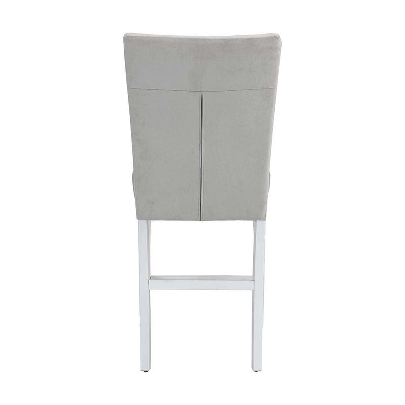 Elizaveta Counter Height Chair 2Pc, Gray Velvet &White  High Gloss Finish Acme
