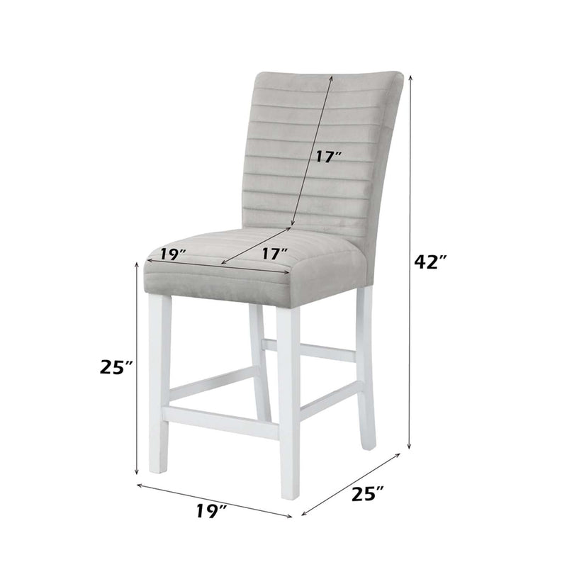 Elizaveta Counter Height Chair 2Pc, Gray Velvet &White  High Gloss Finish Acme
