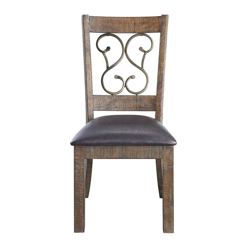 Raphaela Side Chair 2Pc, Black Faux Leather & Weathered Cherry Finish Acme