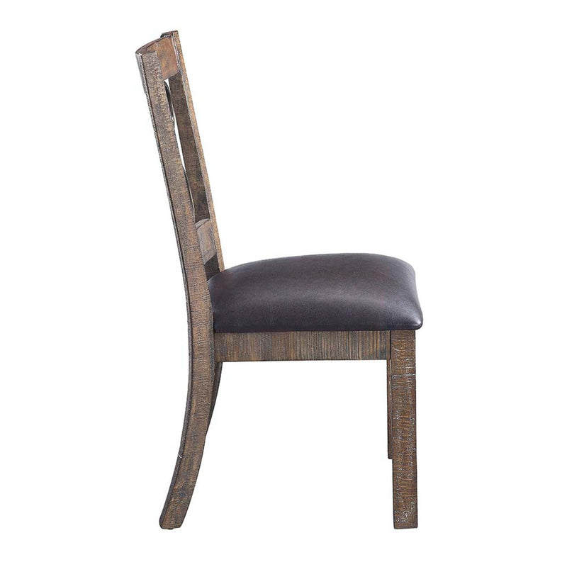 Raphaela Side Chair 2Pc, Black Faux Leather & Weathered Cherry Finish Acme