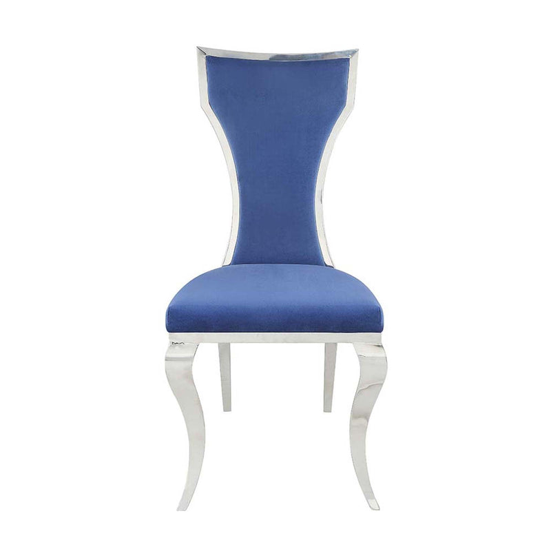 Azriel Side Chair 2Pc, Blue Velvet & Mirroed Silver Finish Acme