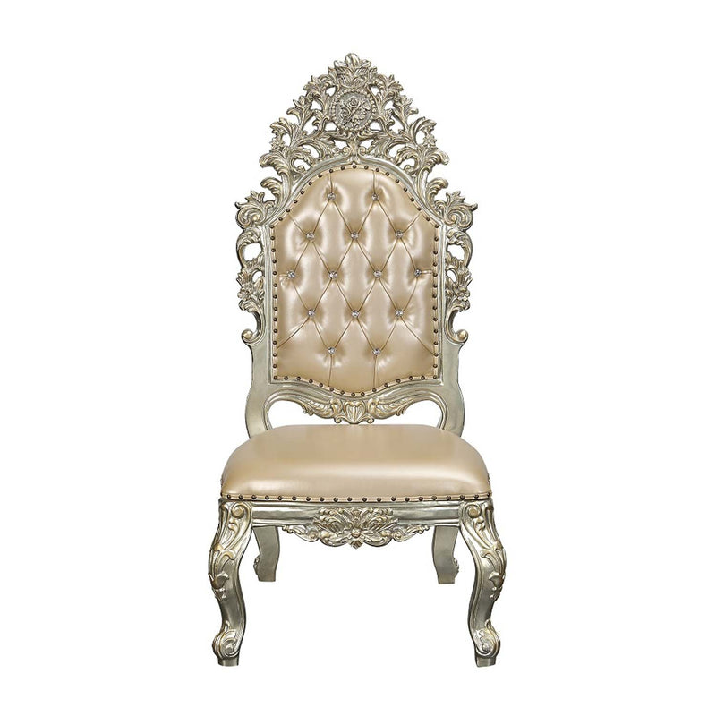 Sorina Side Chair 2Pc, Faux Leather & Antique Gold Finish Acme