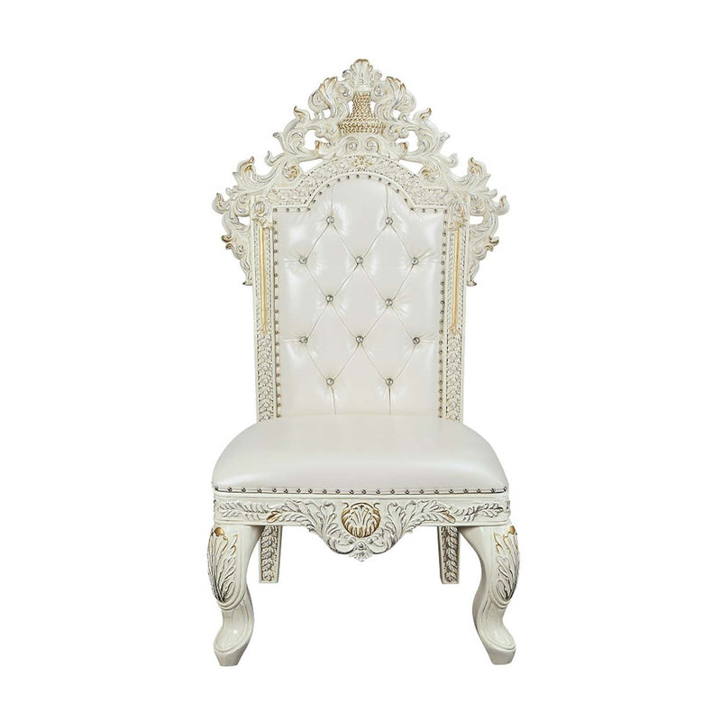 Adara Side Chair 2Pc, Pearl White Faux Leather & Antique White Finish Acme