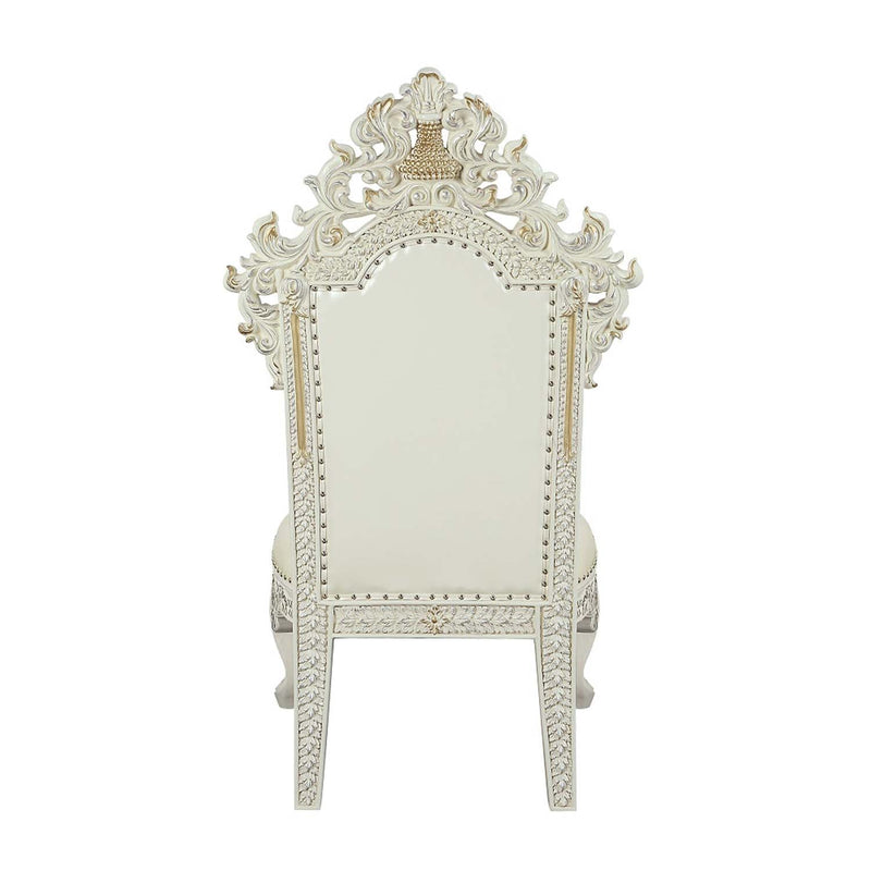 Adara Side Chair 2Pc, Pearl White Faux Leather & Antique White Finish Acme