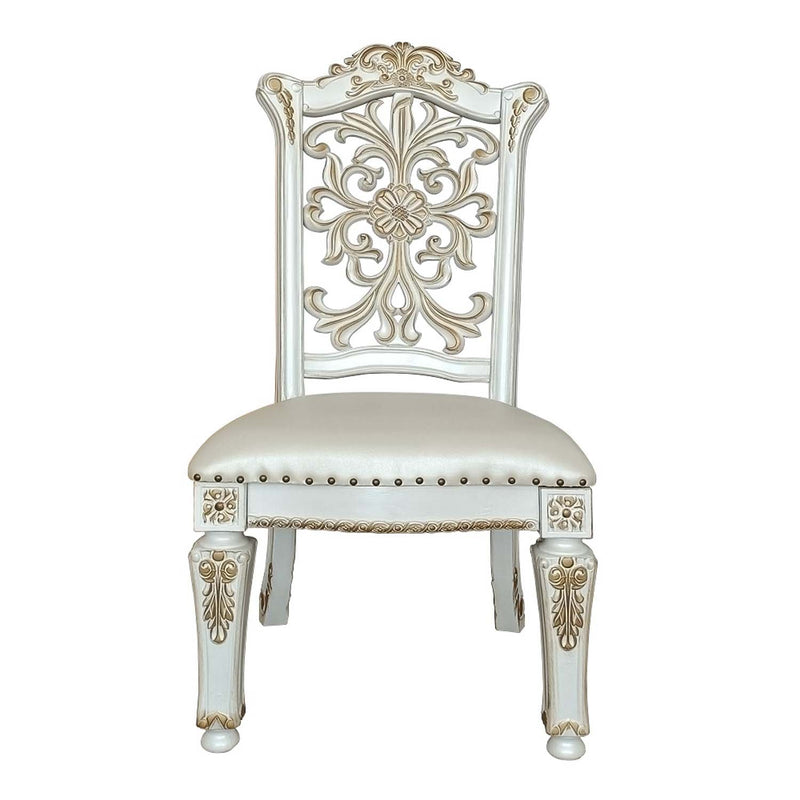 Vendome Side Chair 2Pc, Faux Leather & Antique Pearl Finish Acme
