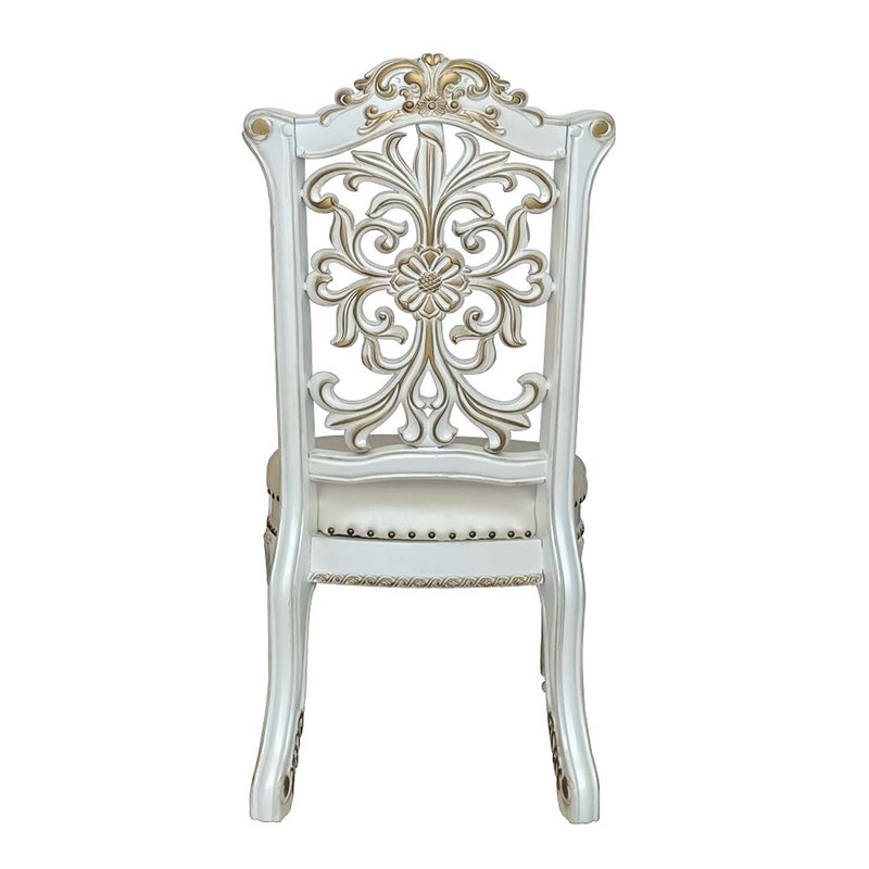 Vendome Side Chair 2Pc, Faux Leather & Antique Pearl Finish Acme