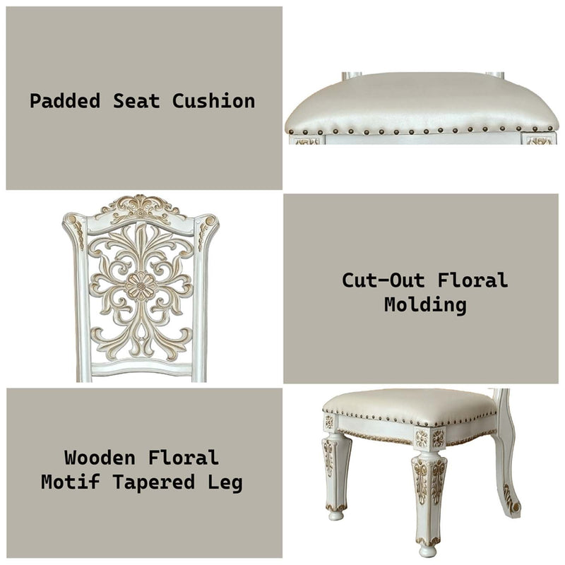 Vendome Side Chair 2Pc, Faux Leather & Antique Pearl Finish Acme