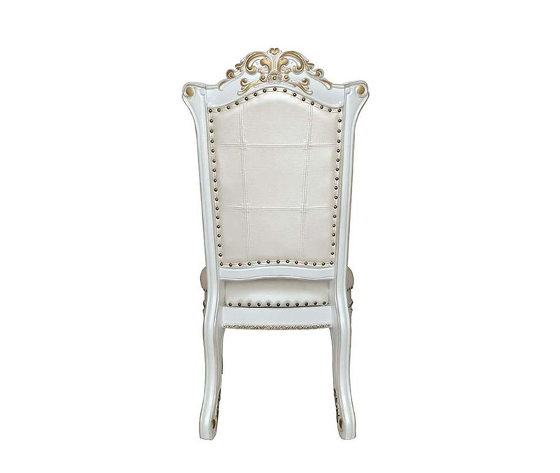 Vendome Side Chair 2Pc, Faux Leather & Antique Pearl Finish Acme