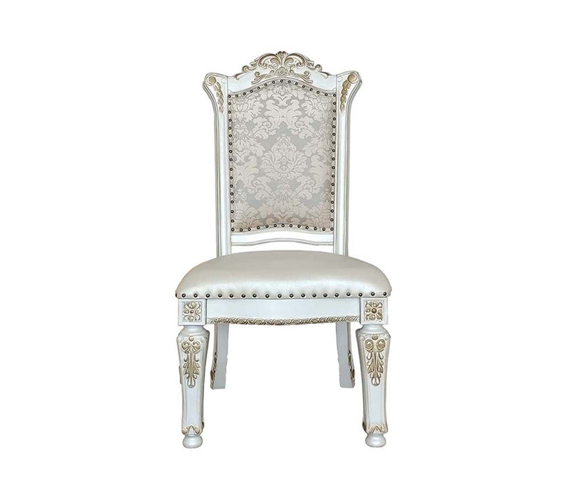 Vendome Side Chair 2Pc, Faux Leather & Antique Pearl Finish Acme