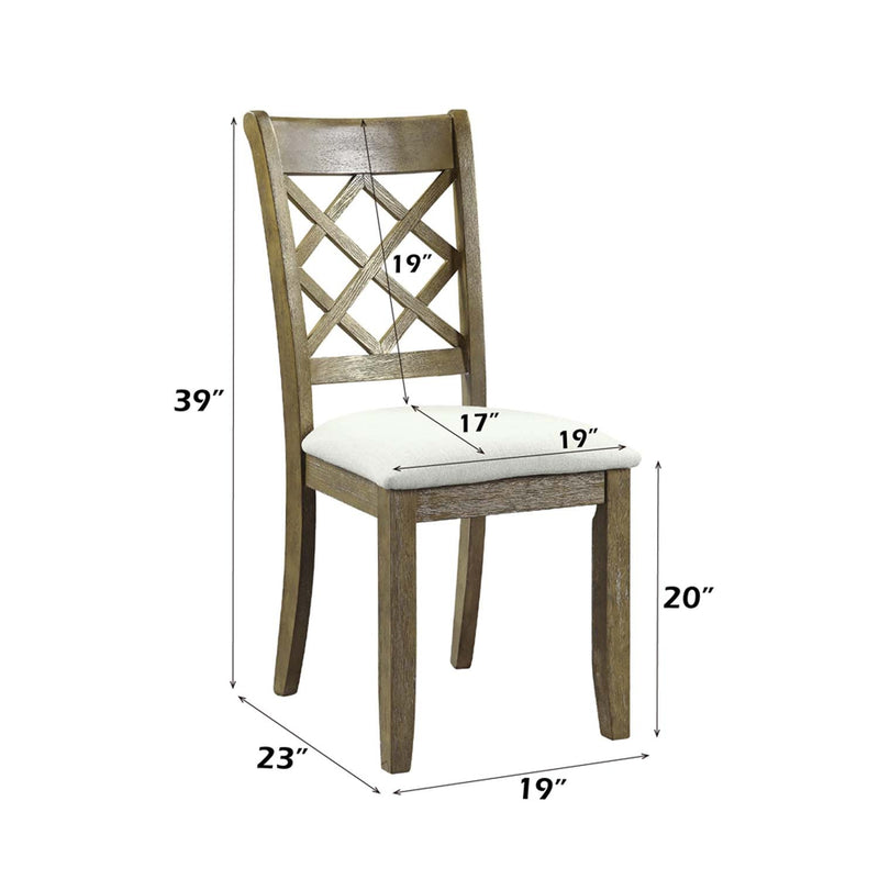 Karsen Side Chair 2Pc, Beige Linen & Rustic Oak Finish Acme