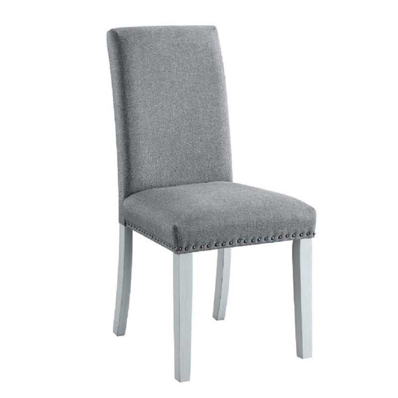 Lanton Side Chair 2Pc, Gray Linen & Antique White Finish Acme