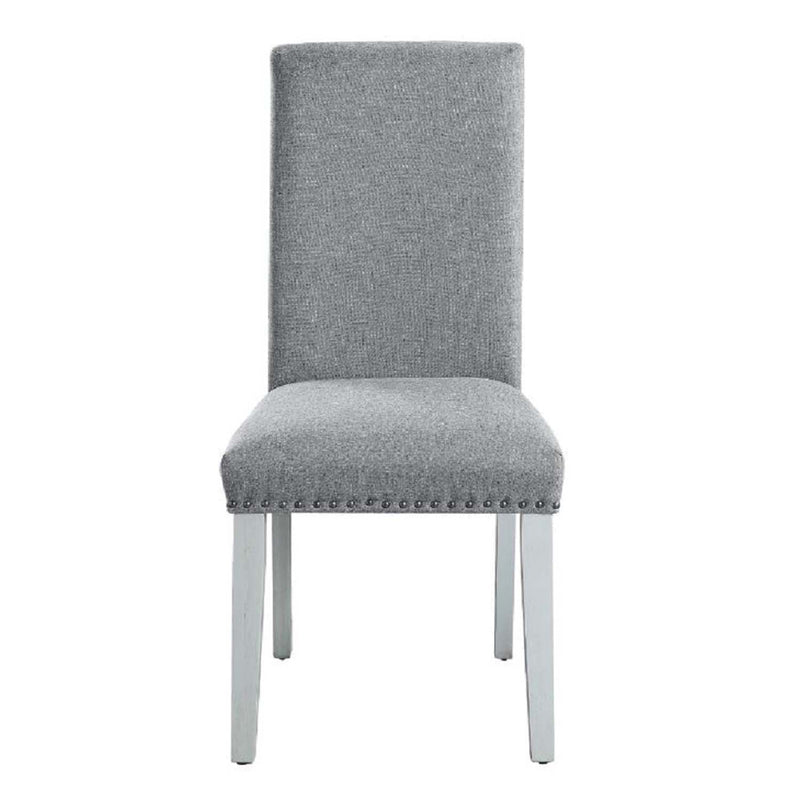 Lanton Side Chair 2Pc, Gray Linen & Antique White Finish Acme